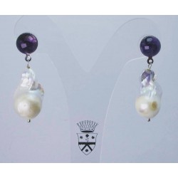 Earrings with cabochon amethyst and big baroque freshwater pearls