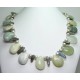 Prehnite petals necklace with pink freshwater pearls and labradorite