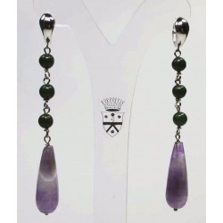 Silver earrings with amethyst drop and African jade