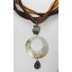 Multistrand brown velvet necklace with mother of pearl, amethyst and Botswana agate