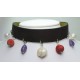 Double face leather choker with sponge coral, amethyst and pearls