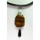 Black leather necklace with tiger eye, aquamarine and onyx drop