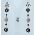 Orecchini in argento con perle marroni, granato rhodolite e pietra di luna