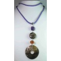 Lilac silk necklace with Tahiti mother of pearl, carnelian, brown labradorite and amethyst