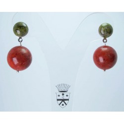 Earrings with cabochon unakite and sponge coral