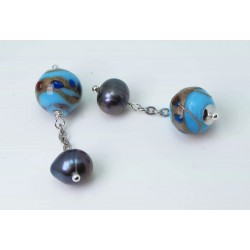 Cufflinks with Murano glass and gray peacock pearls
