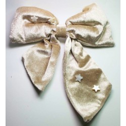 Ivory velvet big bow french barrette with mother of pearl stars