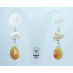 Mother of pearl shell earrings with keshi pearls and amazonite faceted drop